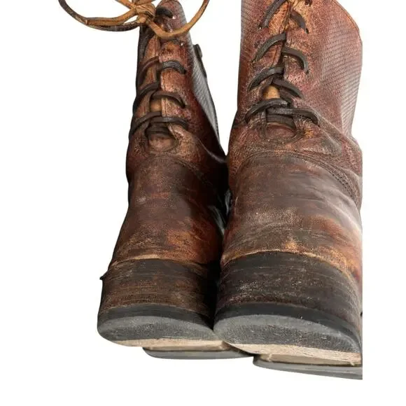 Bed Stu Cheshire Womens Boots Perforated Tie Back Size 9 Benchmade Cognac - Picture 8 of 13